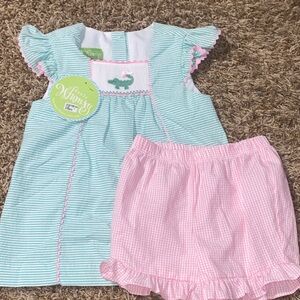 Whimsy Green and Pink Striped Outfit. Size 5. Brand New with tags.